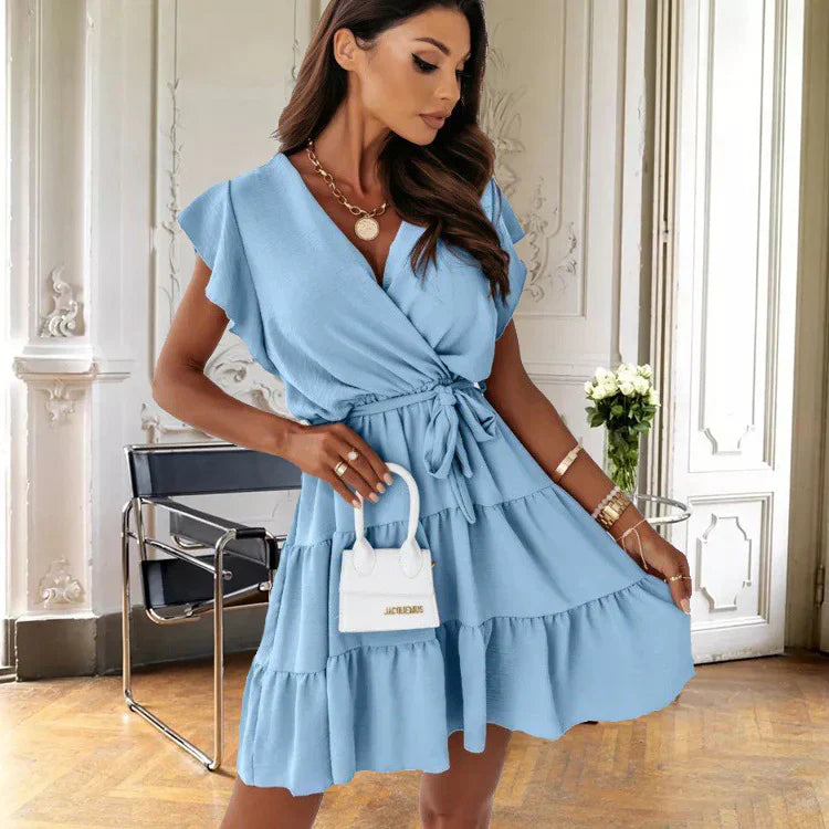 Evangeline | Women's Flutter Sleeve Wrap Mini Dress - Image 1