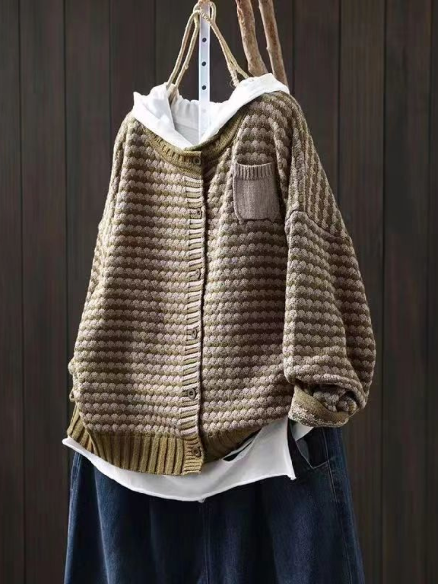 Evanthia | Women's Relaxed Fit Knit Cardigan - Brown - Image 2