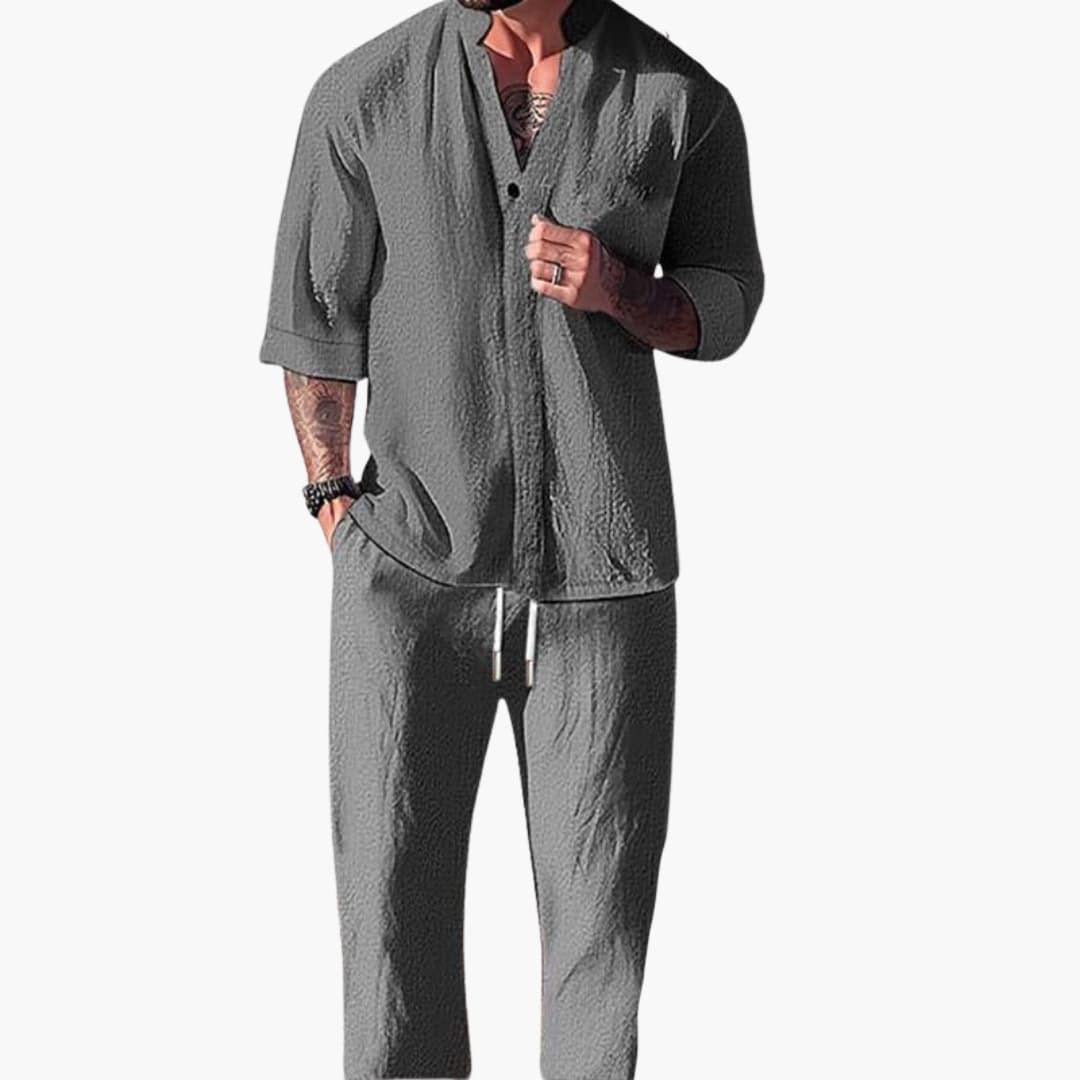 Fabian | Men's Two Piece Shirt and Pants Set - Grey - Image 1
