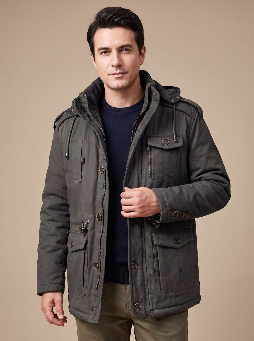 Farrен | Men's Hooded Winter Parka Jacket - Olive Green - Image 2