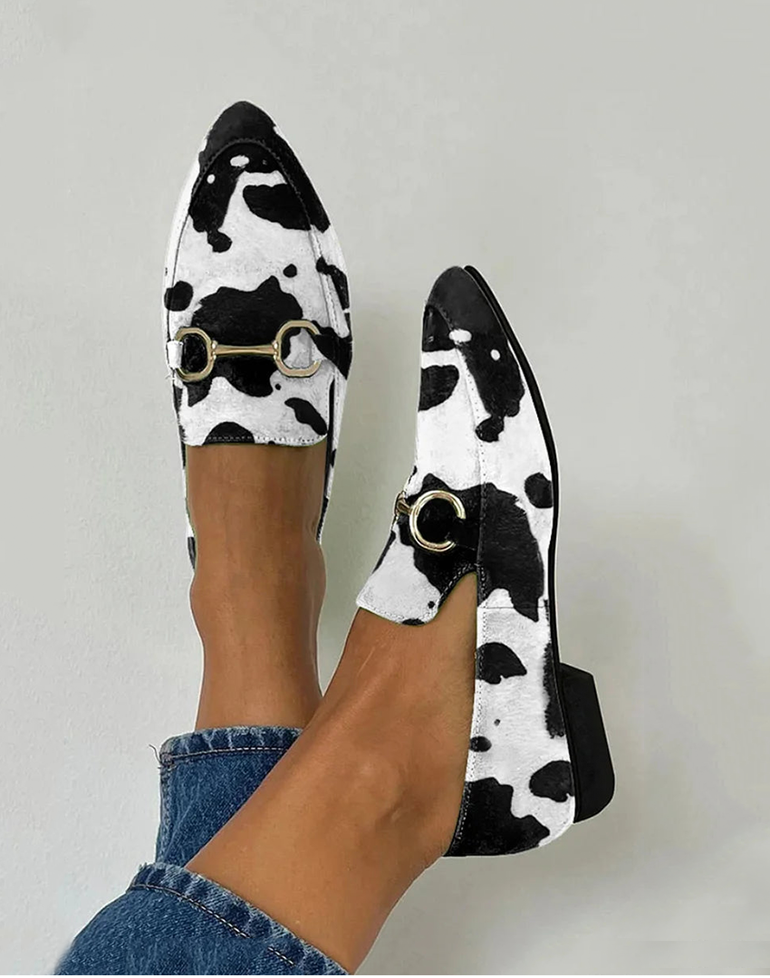 Faye | Women's Cow Print Slip-On Loafers - Image 1