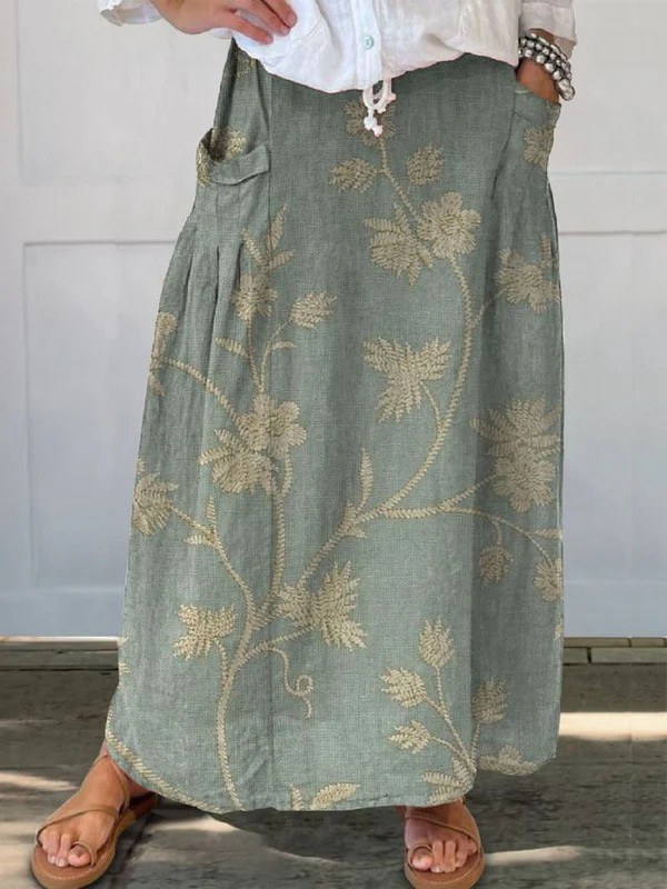 Fenella | Women's Floral Print Maxi Skirt - Green - Image 1