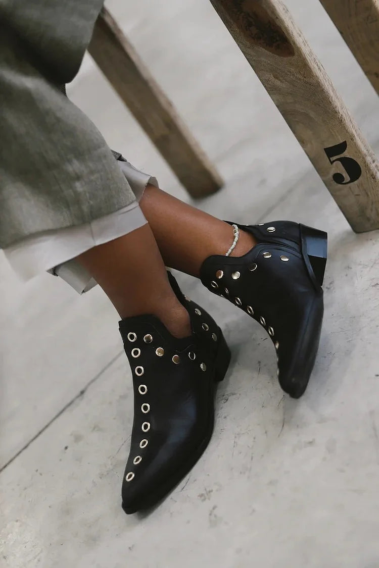 Fenella | Women's Studded Ankle Boots Low Block Heel - Black - Image 1