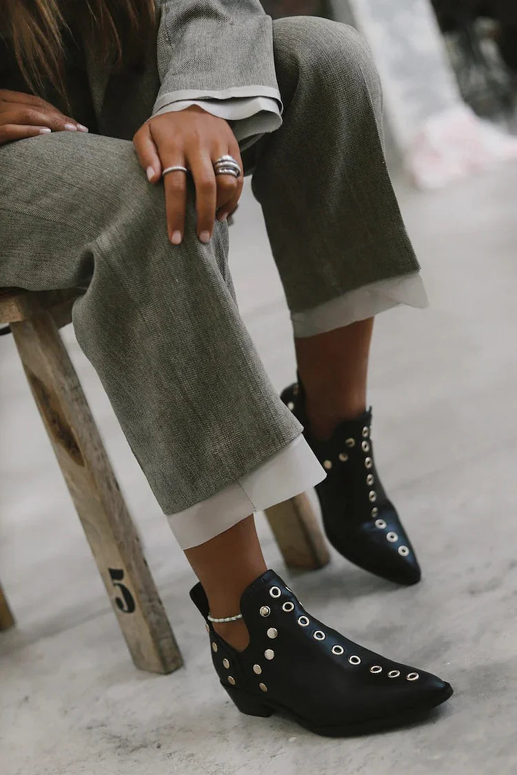Fenella | Women's Studded Ankle Boots Low Block Heel - Black - Image 2