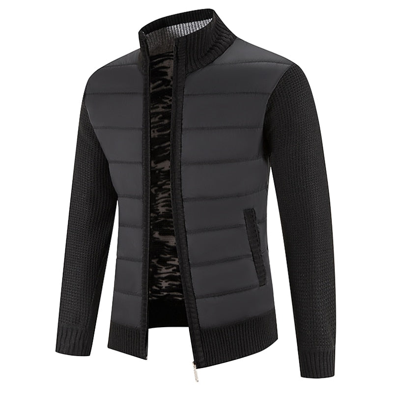 Fennick | Men's Quilted Zip-Up Cardigan - Dark Grey - Image 1