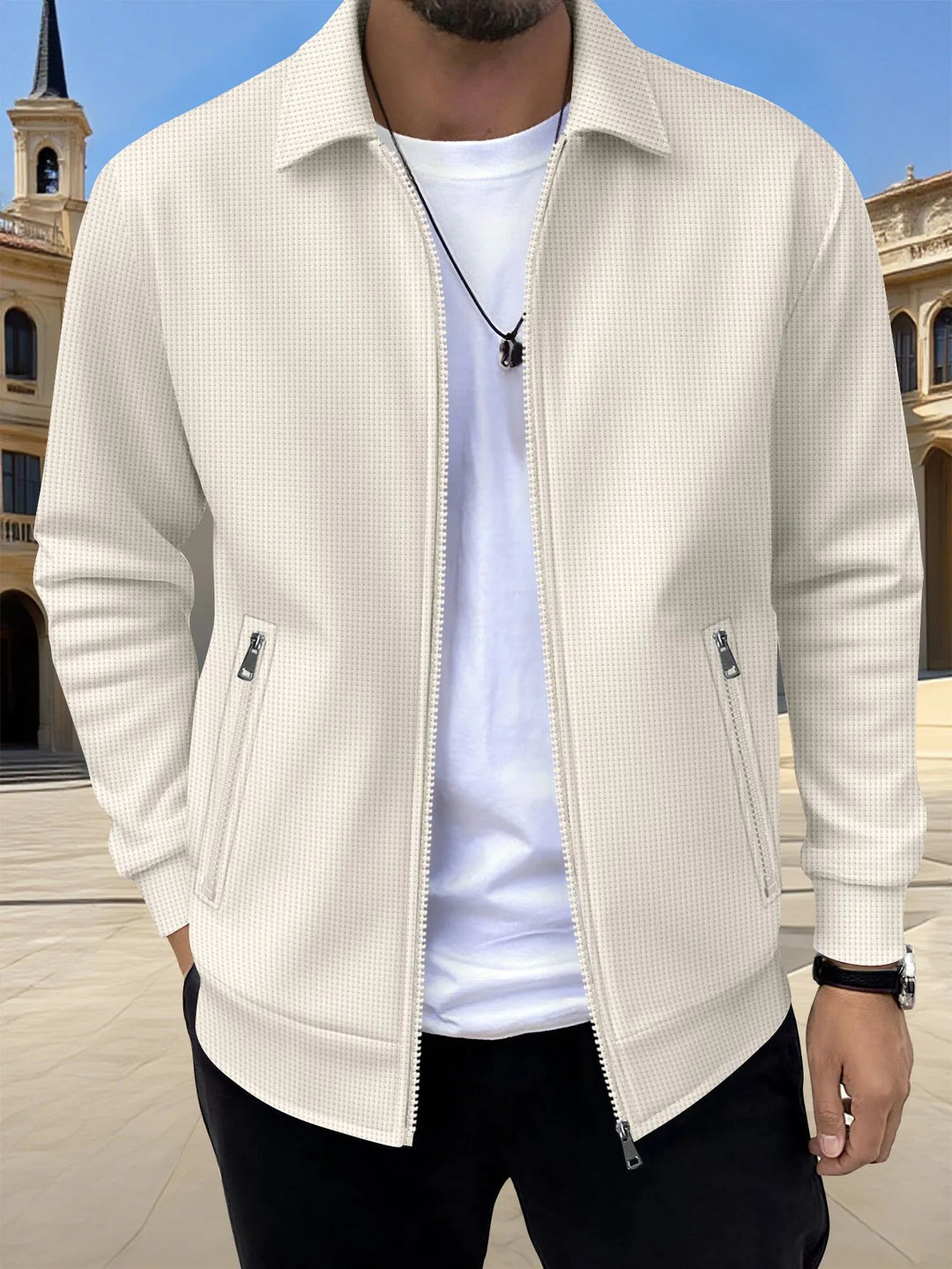 Fenrath | Men's Knit Zip-Up Sweater Jacket - Cream - Image 1