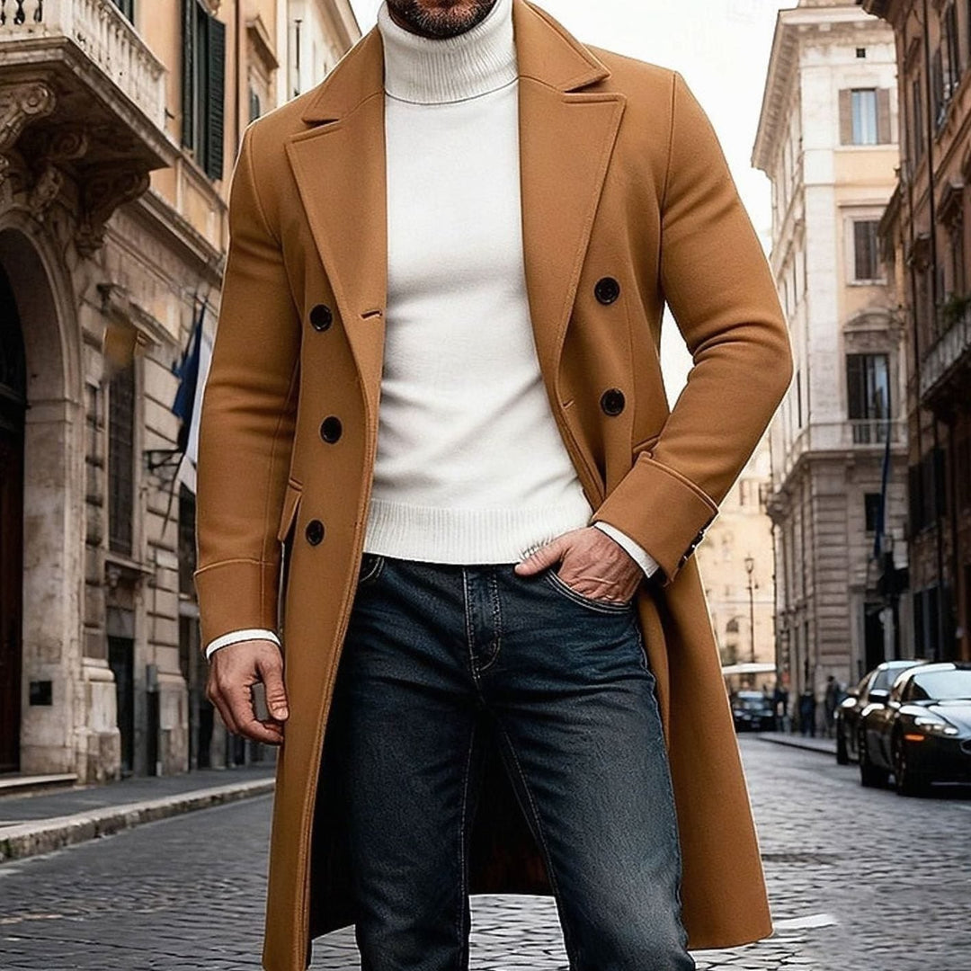 Fenrath | Men's Long Double-Breasted Winter Overcoat - Camel - Image 1