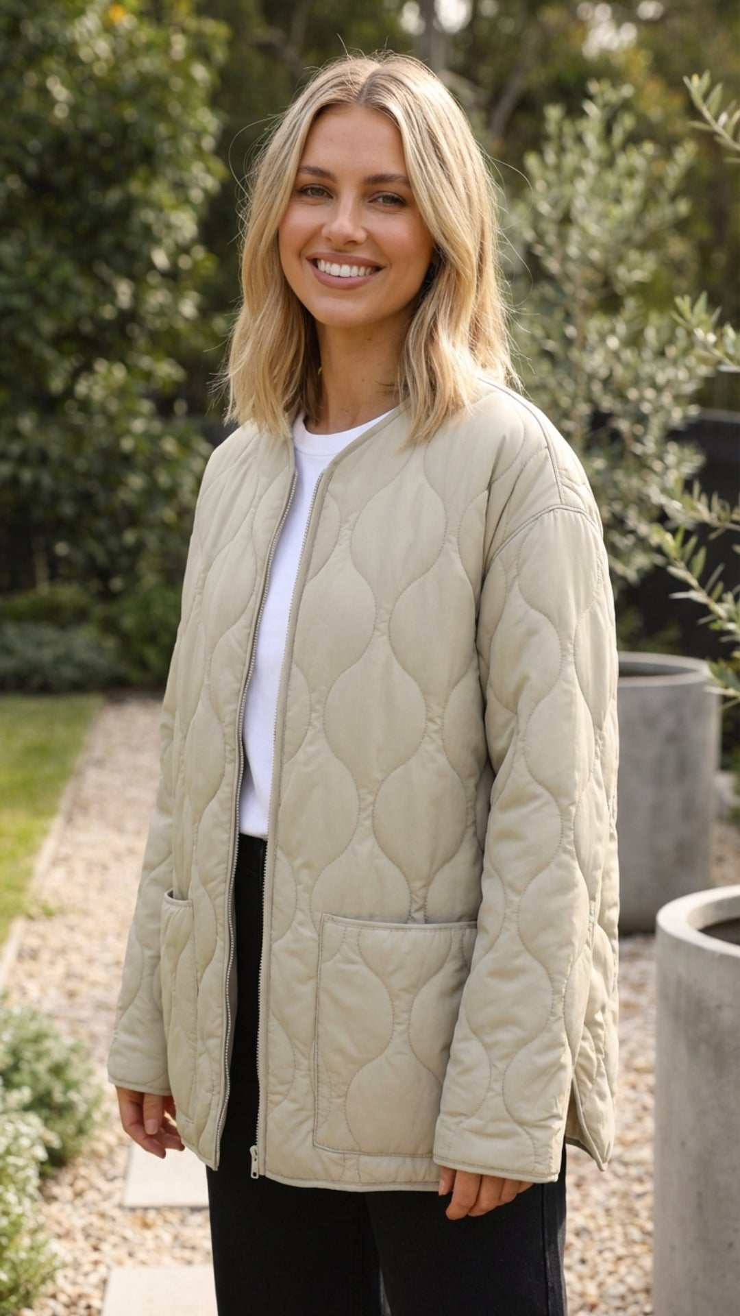Fenrath | Women's Quilted Jacket Lightweight Fall Coat - Beige - Image 1
