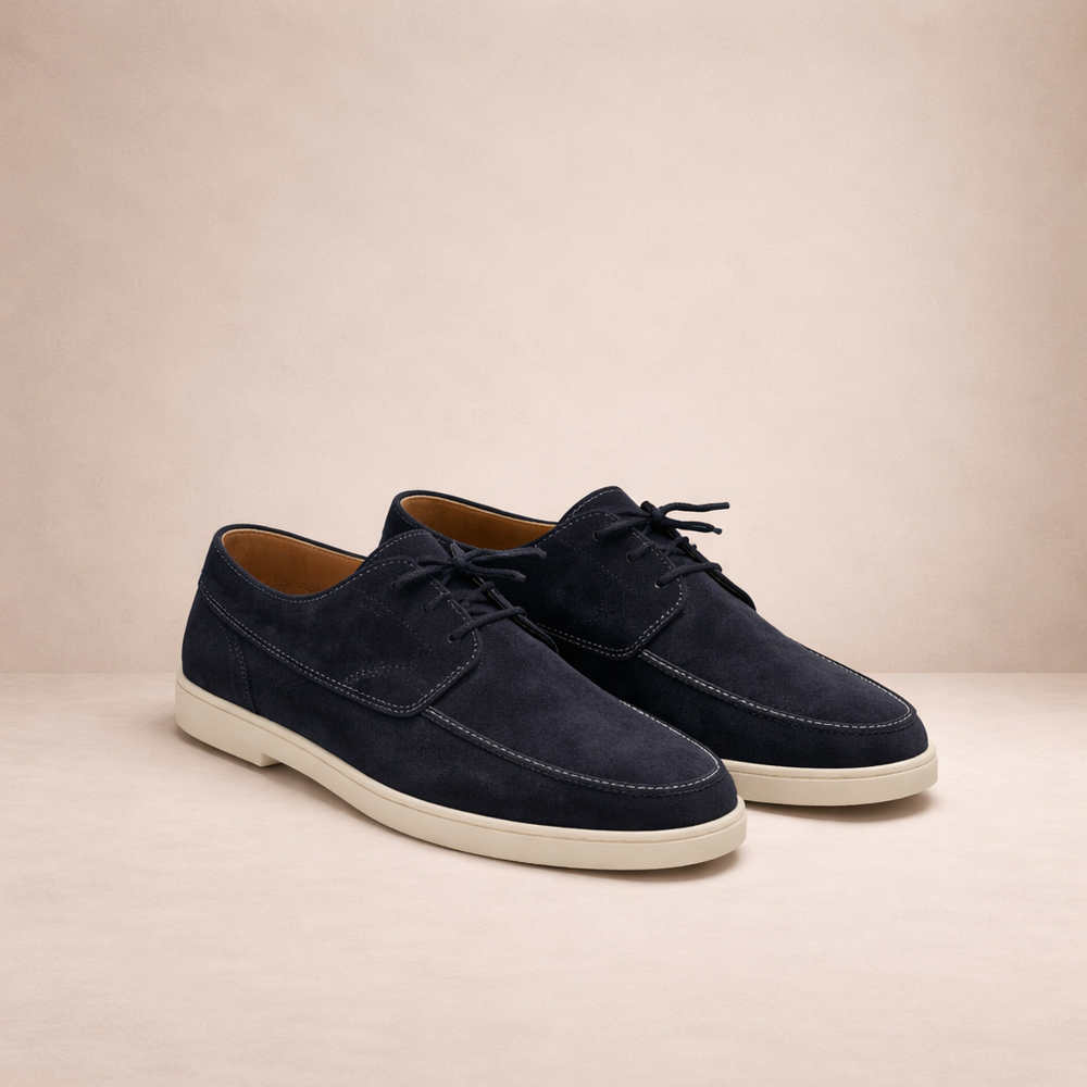 Fenwick | Men's Suede Lace-Up Loafer - Navy - Image 2