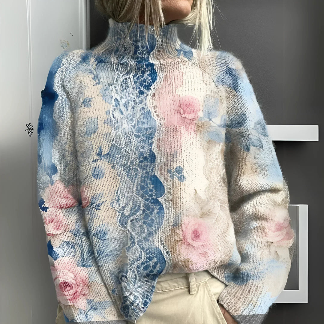 Fenwick | Women's Floral Knit Turtleneck Sweater - Image 1