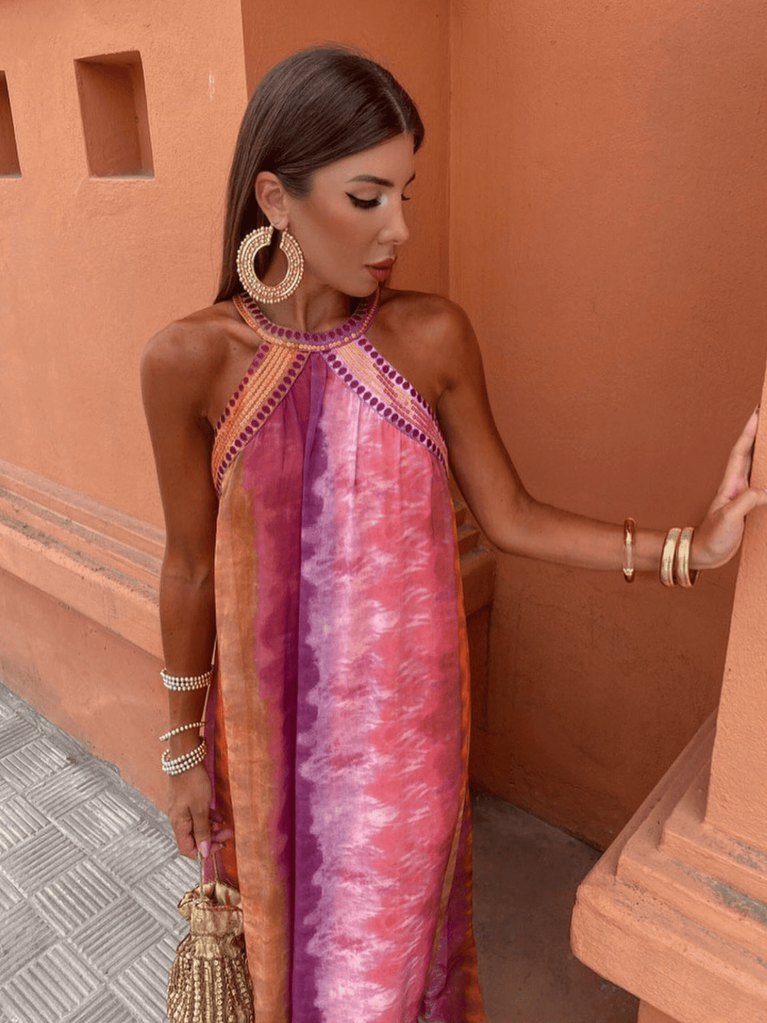 Fionnula | Women's Halter Neck Tie Dye Maxi Dress - Image 1