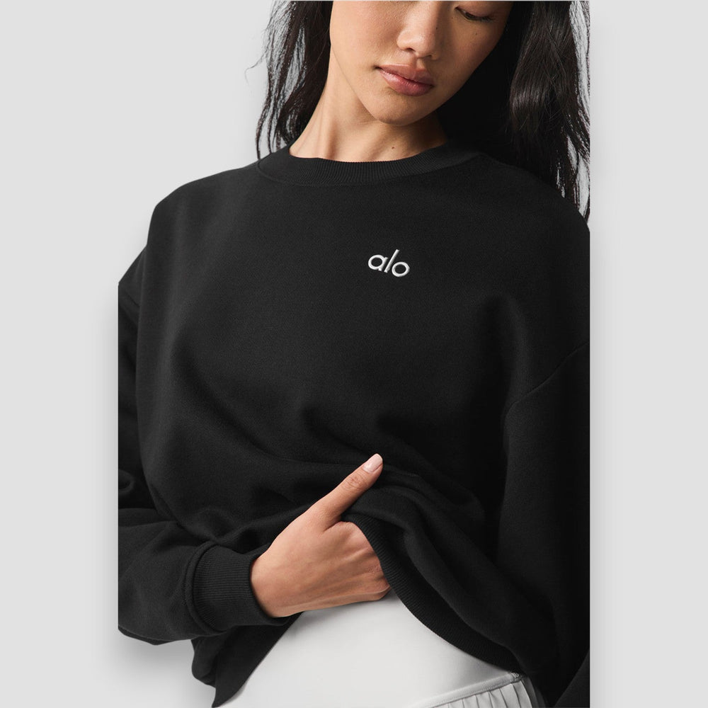 Floriana | Women's Crewneck Long Sleeve Pullover - Black - Image 2