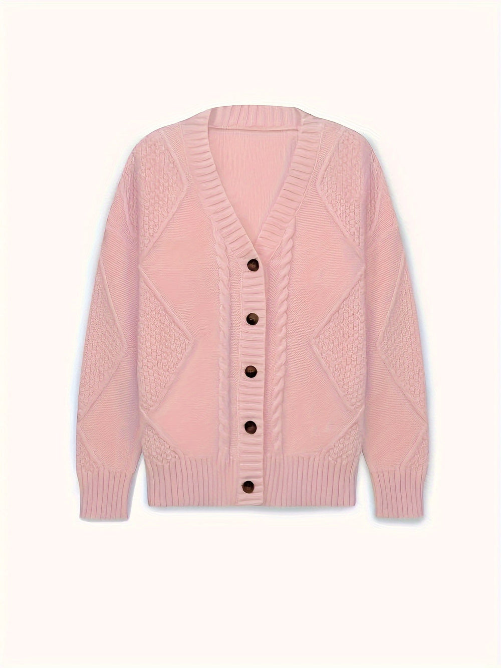 Florwen | Women's Cable Knit Button Cardigan - Light Pink - Image 2