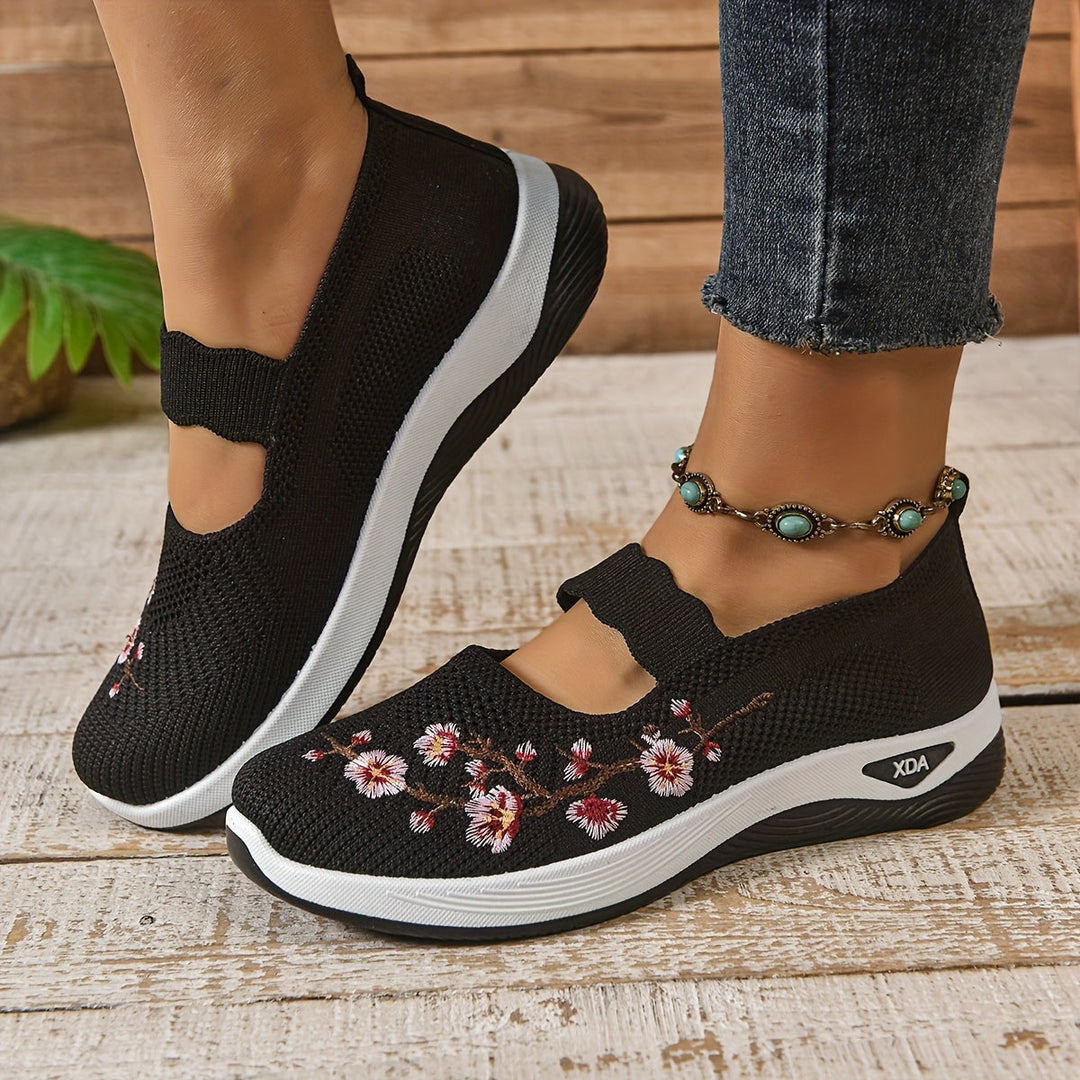 Florwyn | Women's Embroidered Platform Sneakers - Black - Image 1