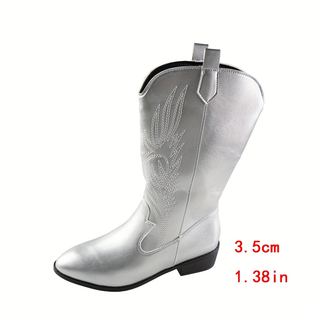 Floryan | Women's Wide Calf Western Cowboy Boots - Silver - Image 2