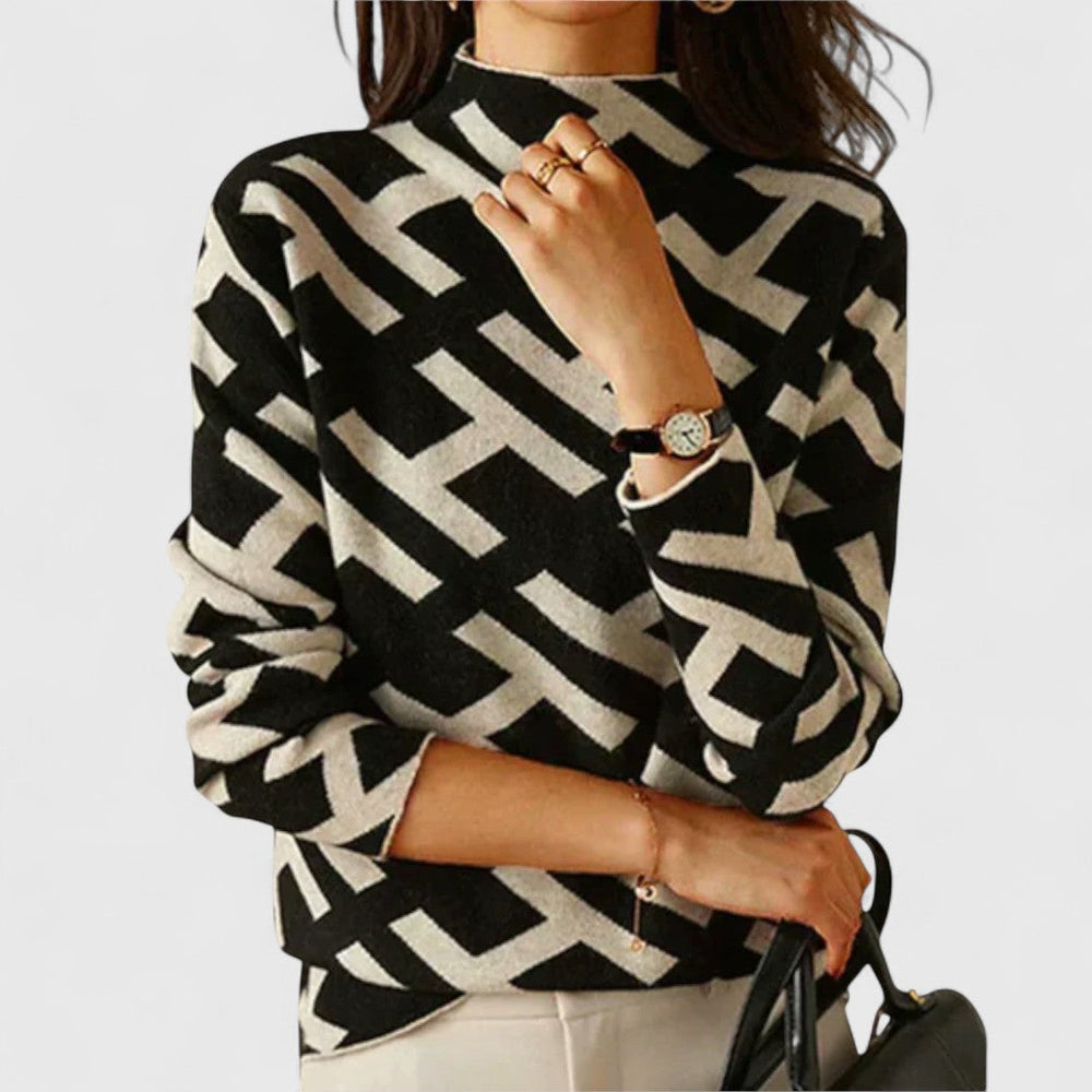 Freya | Women's Geometric Mock Neck Sweater - Image 2