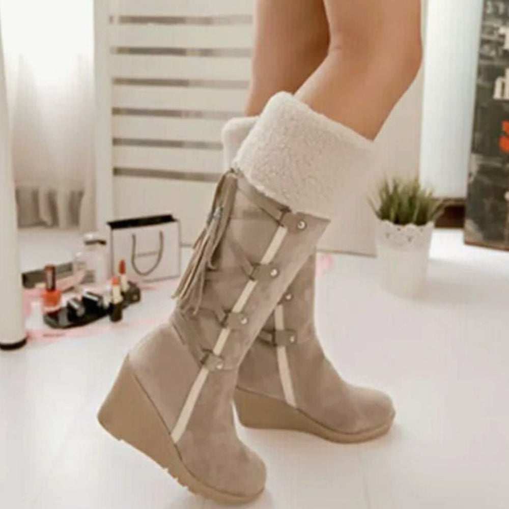 Frostelle | Women's Knee-High Wedge Winter Boots - Camel - Image 2