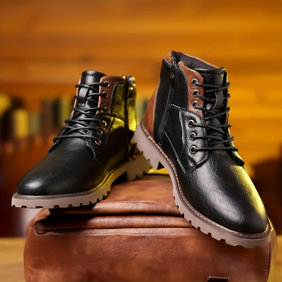 Galvern | Men's Lace-Up Chelsea Ankle Boots - Black - Image 1