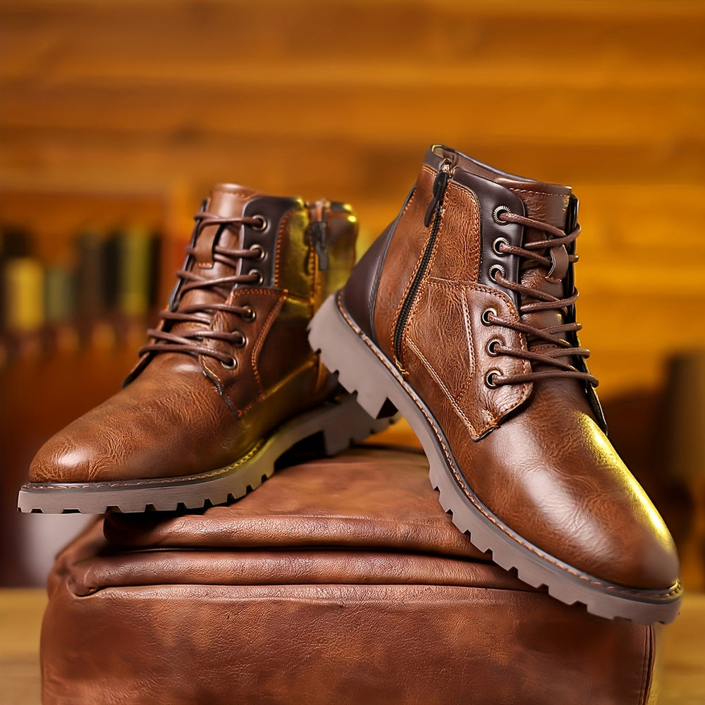 Galvern | Men's Lace-Up Chelsea Ankle Boots - Black - Image 2