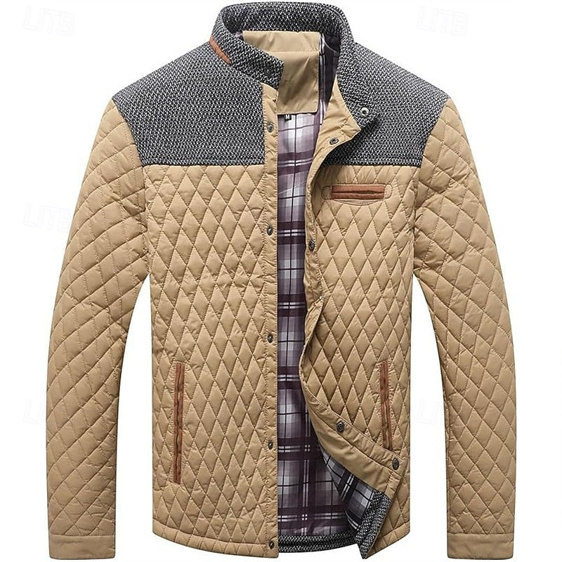 Garvick | Men's Quilted Stand Collar Winter Jacket - Khaki - Image 1