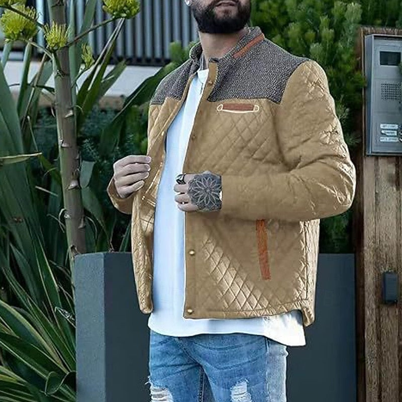 Garvick | Men's Quilted Stand Collar Winter Jacket - Khaki - Image 2