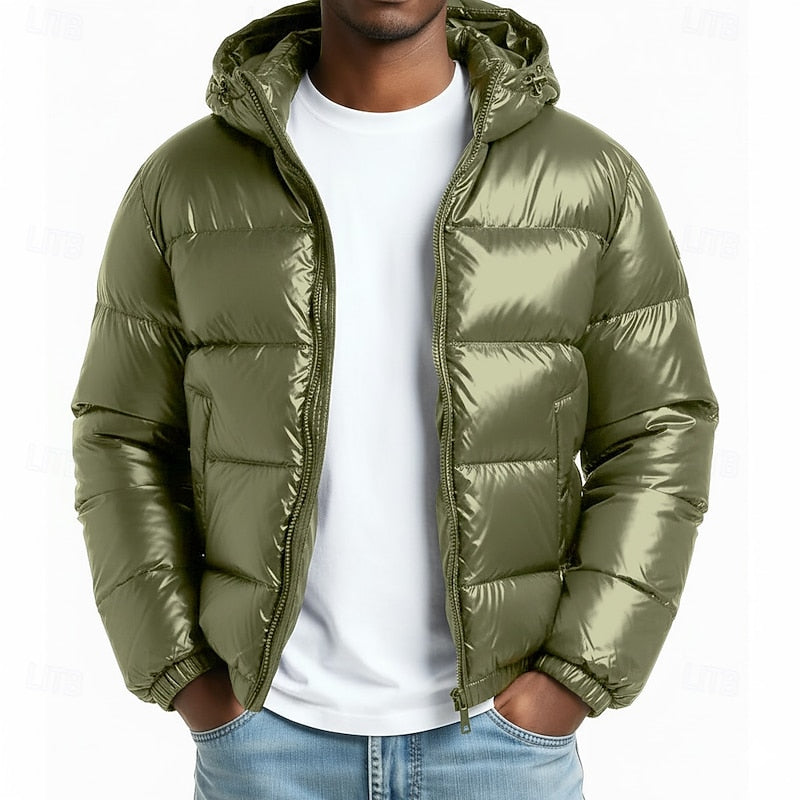 Gavren | Men's Hooded Puffer Jacket | Quilted Winter Coat - Olive Green - Image 1