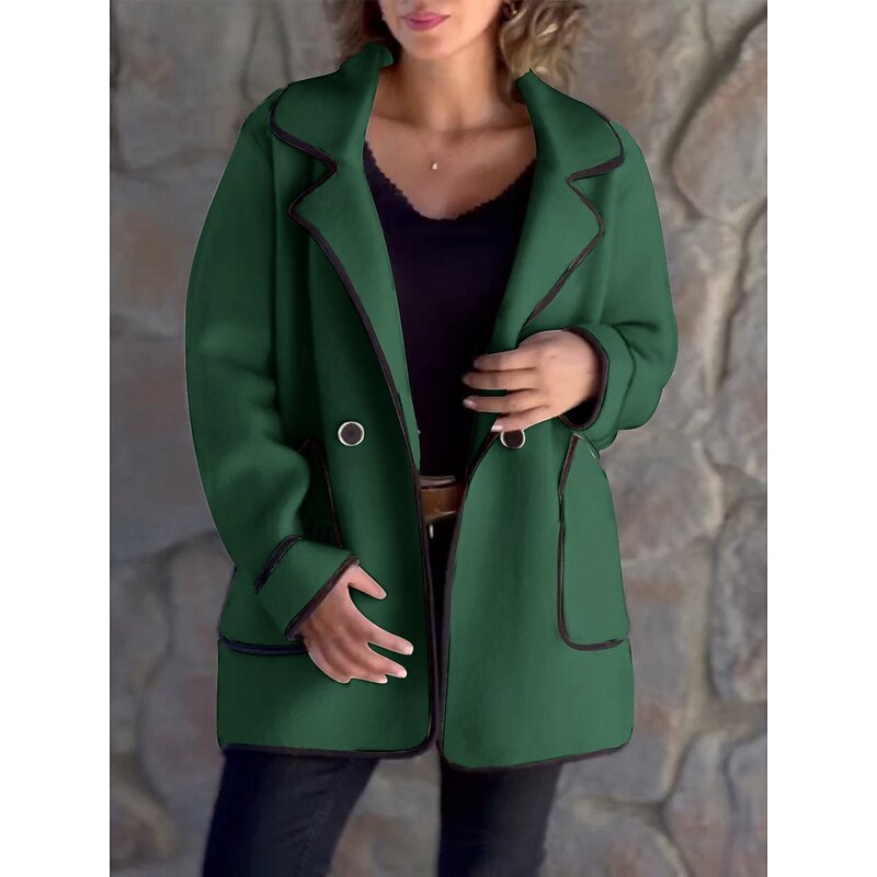 Glennis | Women's Relaxed Fit Contrast Trim Coat - Green - Image 1