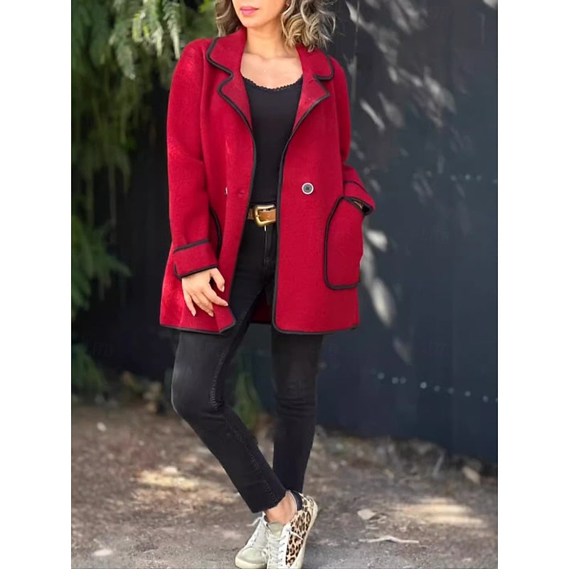 Glennis | Women's Relaxed Fit Contrast Trim Coat - Green - Image 2