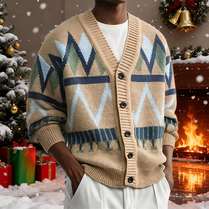 Gordan | Men's Patterned Cardigan Sweater - Camel - Image 1