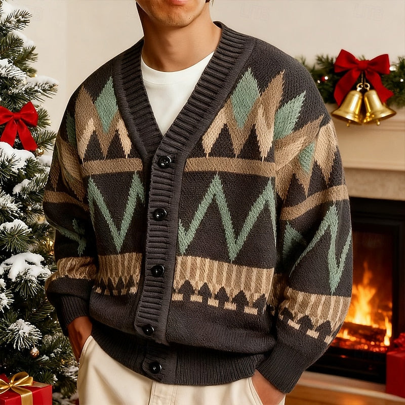 Gordan | Men's Patterned Cardigan Sweater - Camel - Image 2