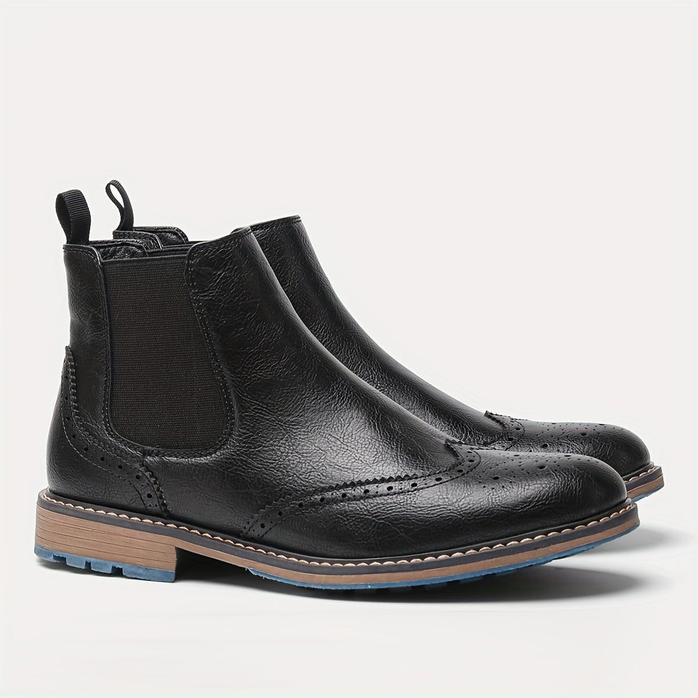 Gorvyn | Men's Black Brogue Chelsea Boots - Black - Image 1