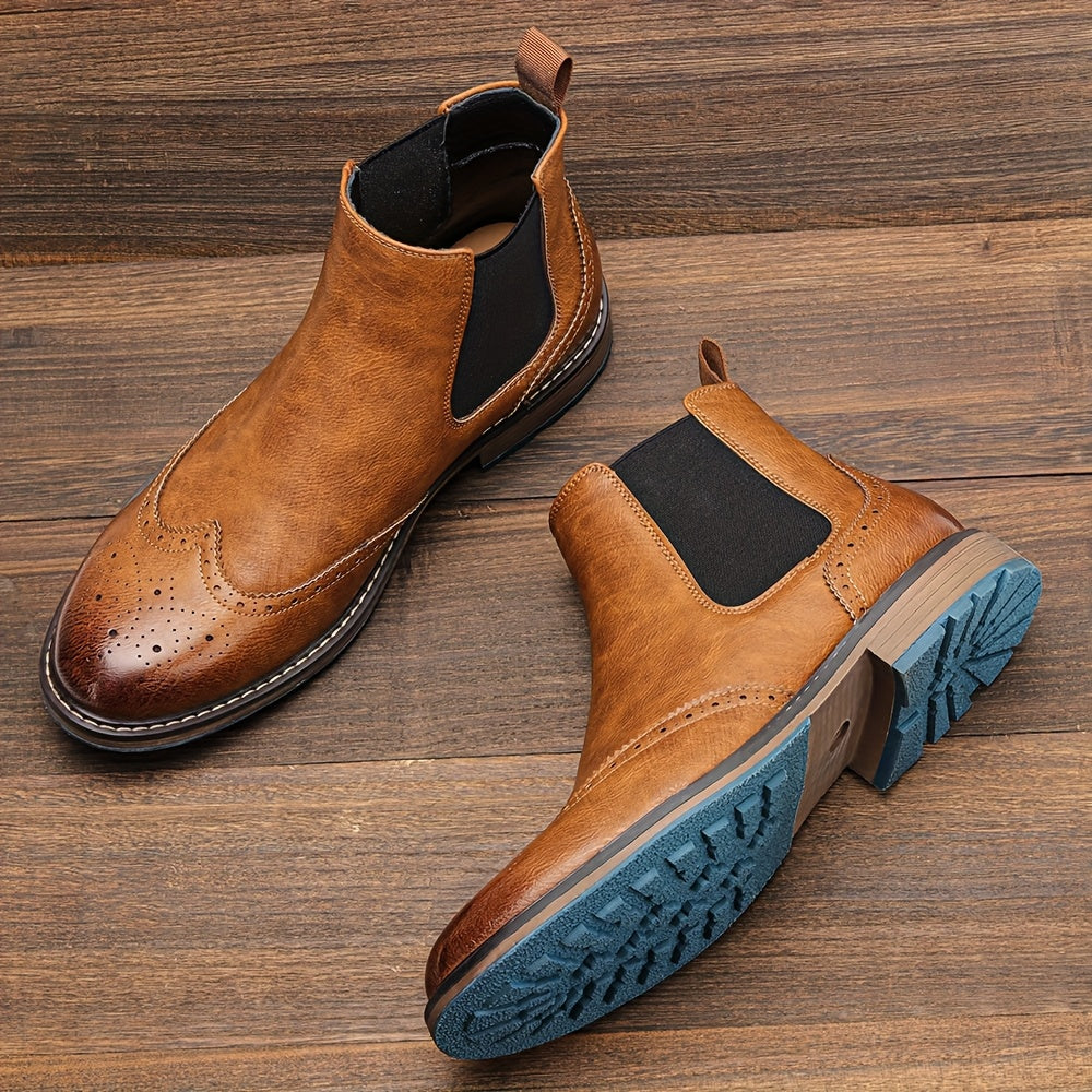 Gorvyn | Men's Black Brogue Chelsea Boots - Black - Image 2