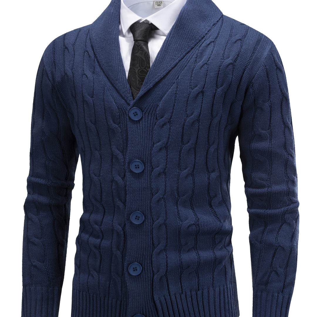 Grantford | Men's Cable Knit Cardigan Sweater - Navy - Image 1