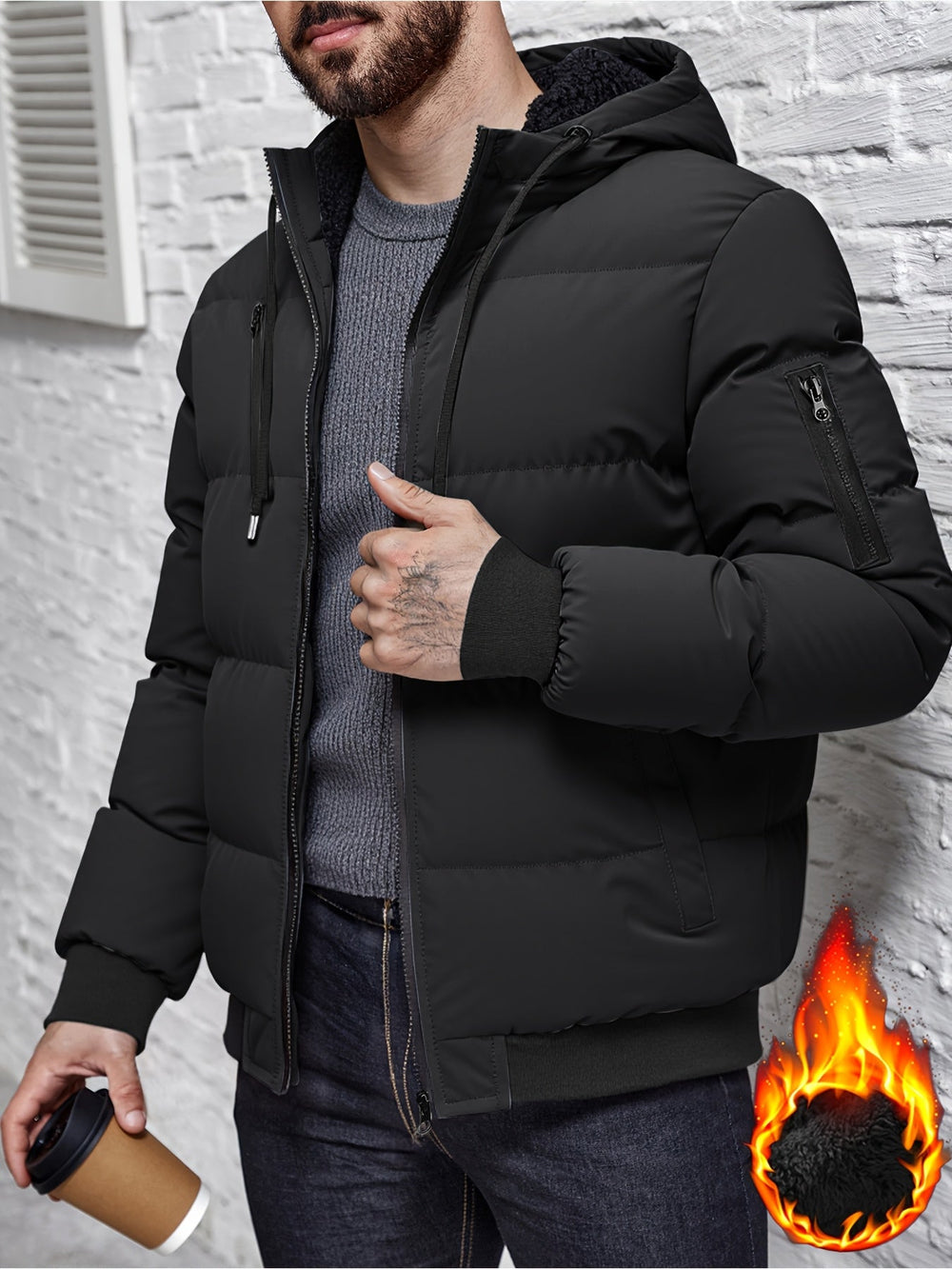 Grantford | Men's Hooded Puffer Jacket - Black - Image 2