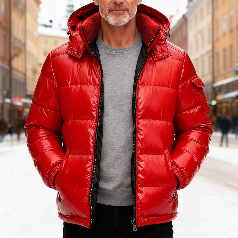 Grantford | Men's Hooded Puffer Jacket Winter Coat - Red - Image 1