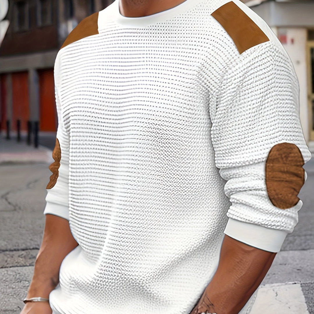 Grenvald | Men's Knit Sweater with Elbow Patches - White - Image 1
