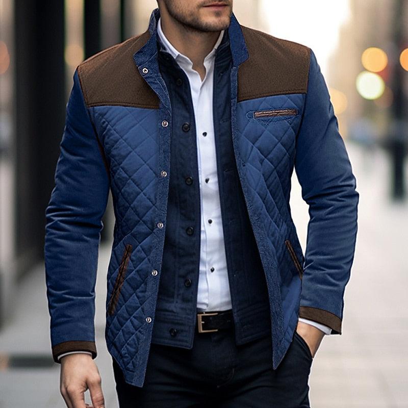Grenwick | Men's Quilted Colour Block Jacket - Blue - Image 1