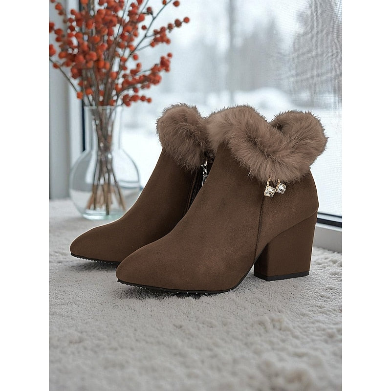 Halvaine | Women's Fur-Trimmed Winter Ankle Boots - Brown - Image 1