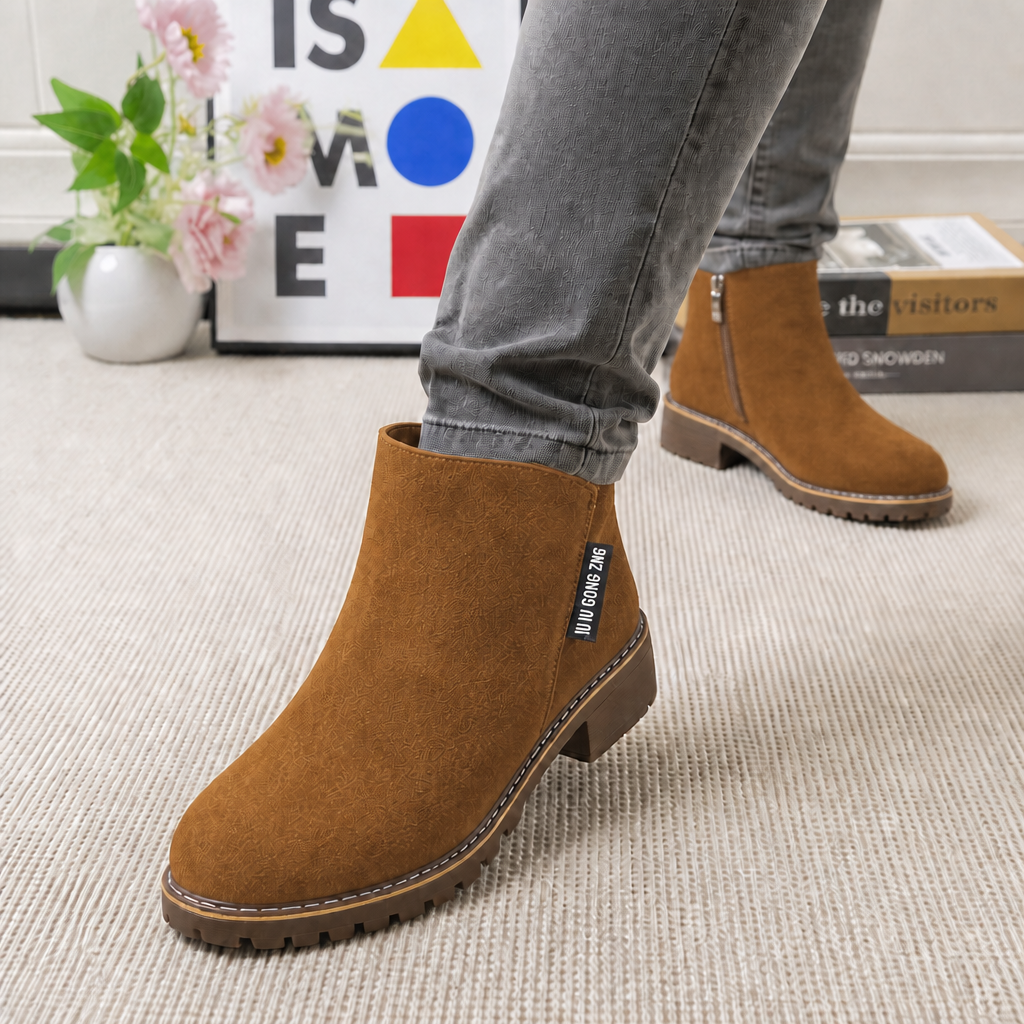 Halvaine | Women's Winter Suede Ankle Boots - Camel - Image 1