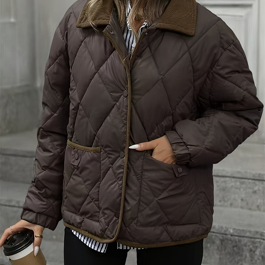 Halvara | Women's Diamond-Quilted Winter Jacket - Dark Brown - Image 1