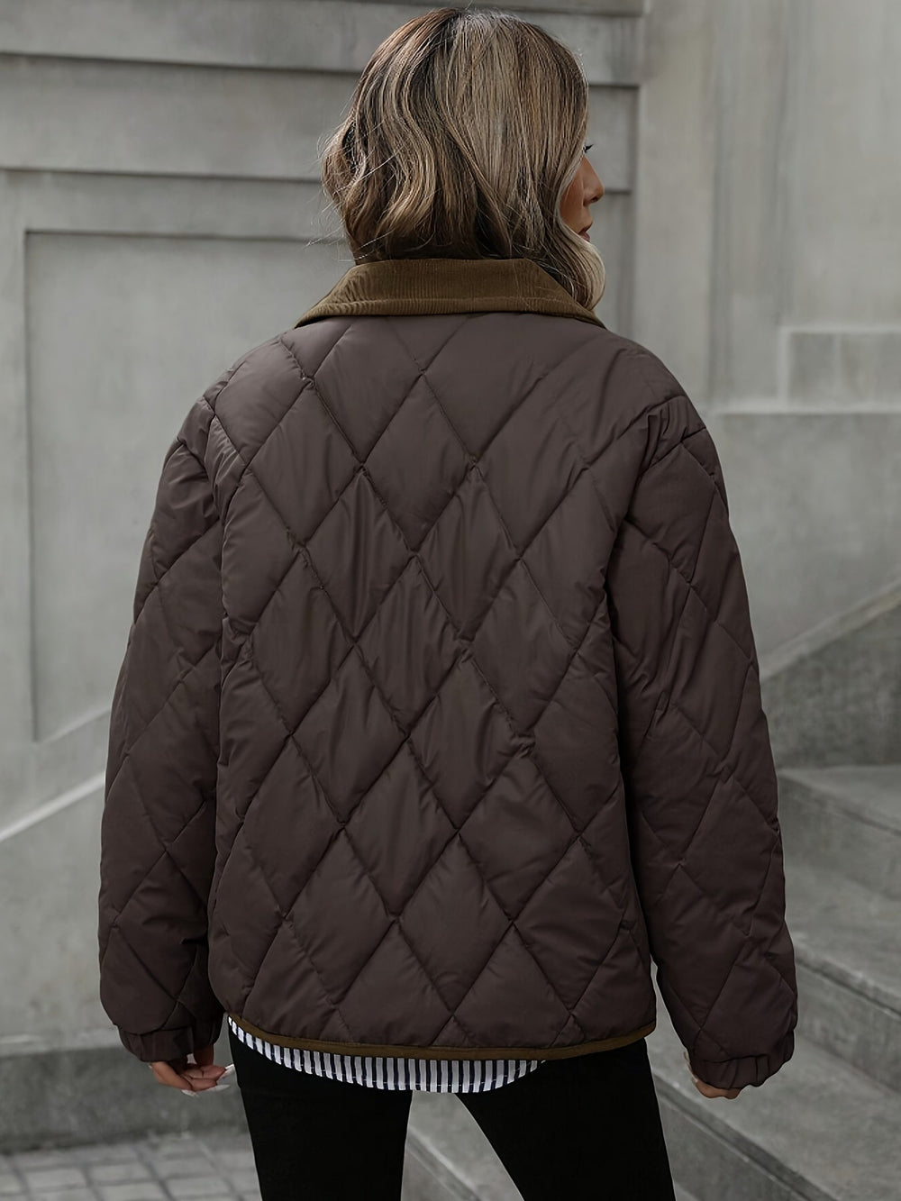 Halvara | Women's Diamond-Quilted Winter Jacket - Dark Brown - Image 2