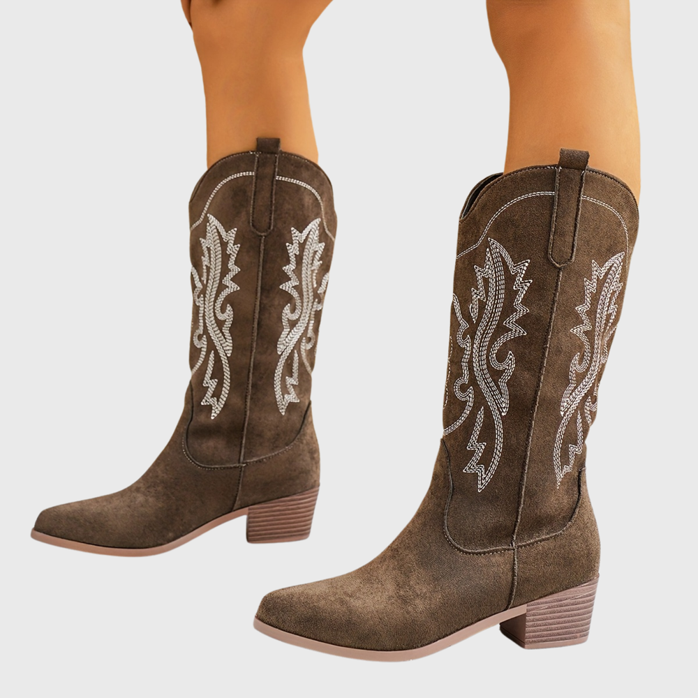 Halvera | Women's Wide Calf Western Cowboy Boots - Camel - Image 2