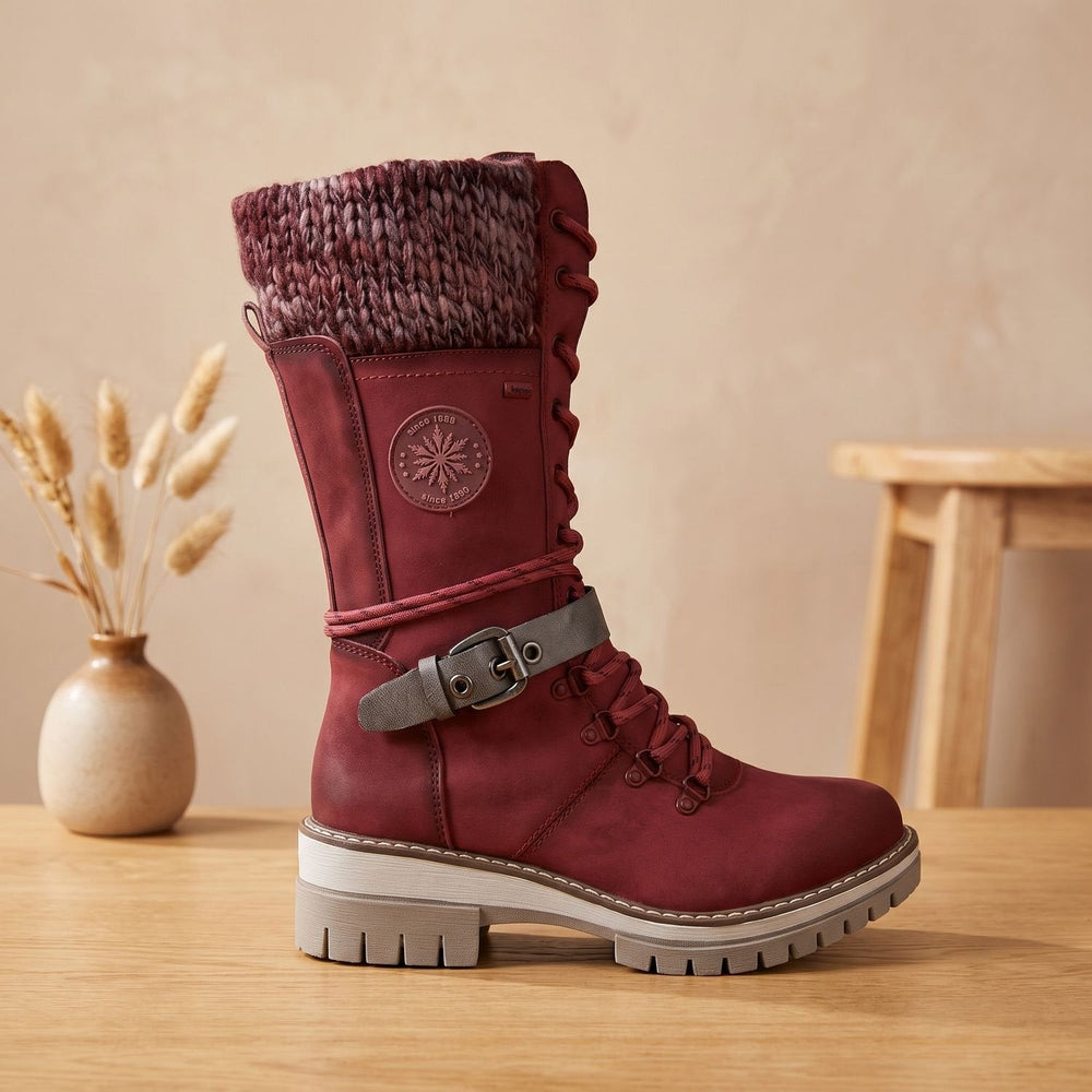 Halvessa | Women's Knit-Cuff Winter Boots Mid-Calf - Camel - Image 2