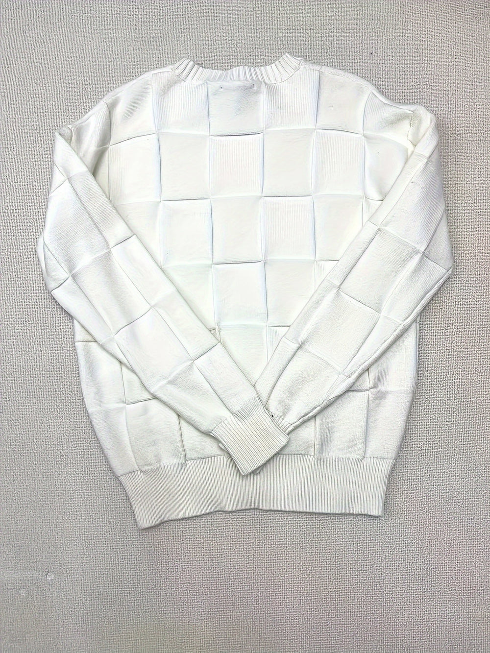 Halvindra | Women's Knit Sweater Checkerboard Crew Neck - Cream - Image 2