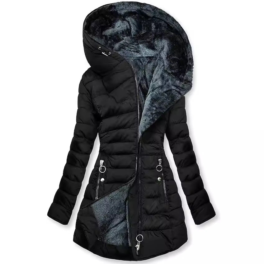 Halvine | Women's Hooded Puffer Jacket - Black - Image 1