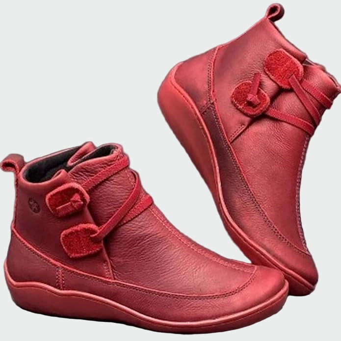 Halvine | Women's Leather Ankle Boots with Strap - Brown - Image 2
