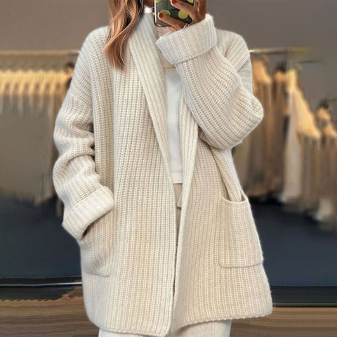 Halvine | Women's Open Front Knit Cardigan - Cream - Image 1