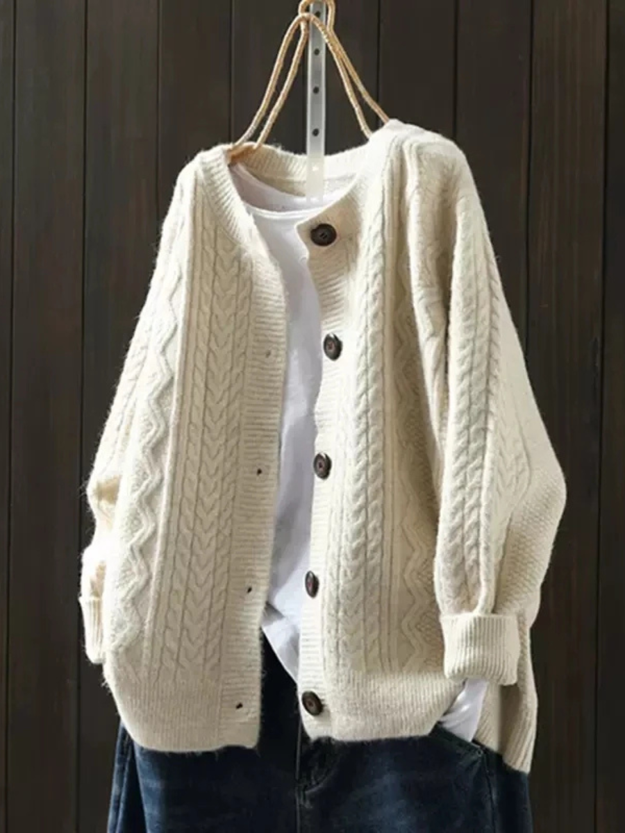 Halvine | Women's Oversized Cable Knit Cardigan - Cream - Image 1