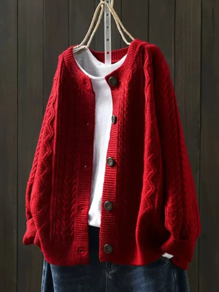 Halvine | Women's Oversized Cable Knit Cardigan - Cream - Image 2