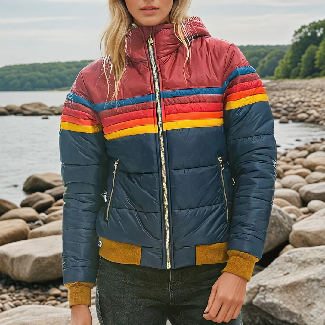 Halvine | Women's Retro Striped Hooded Puffer Jacket - Image 1